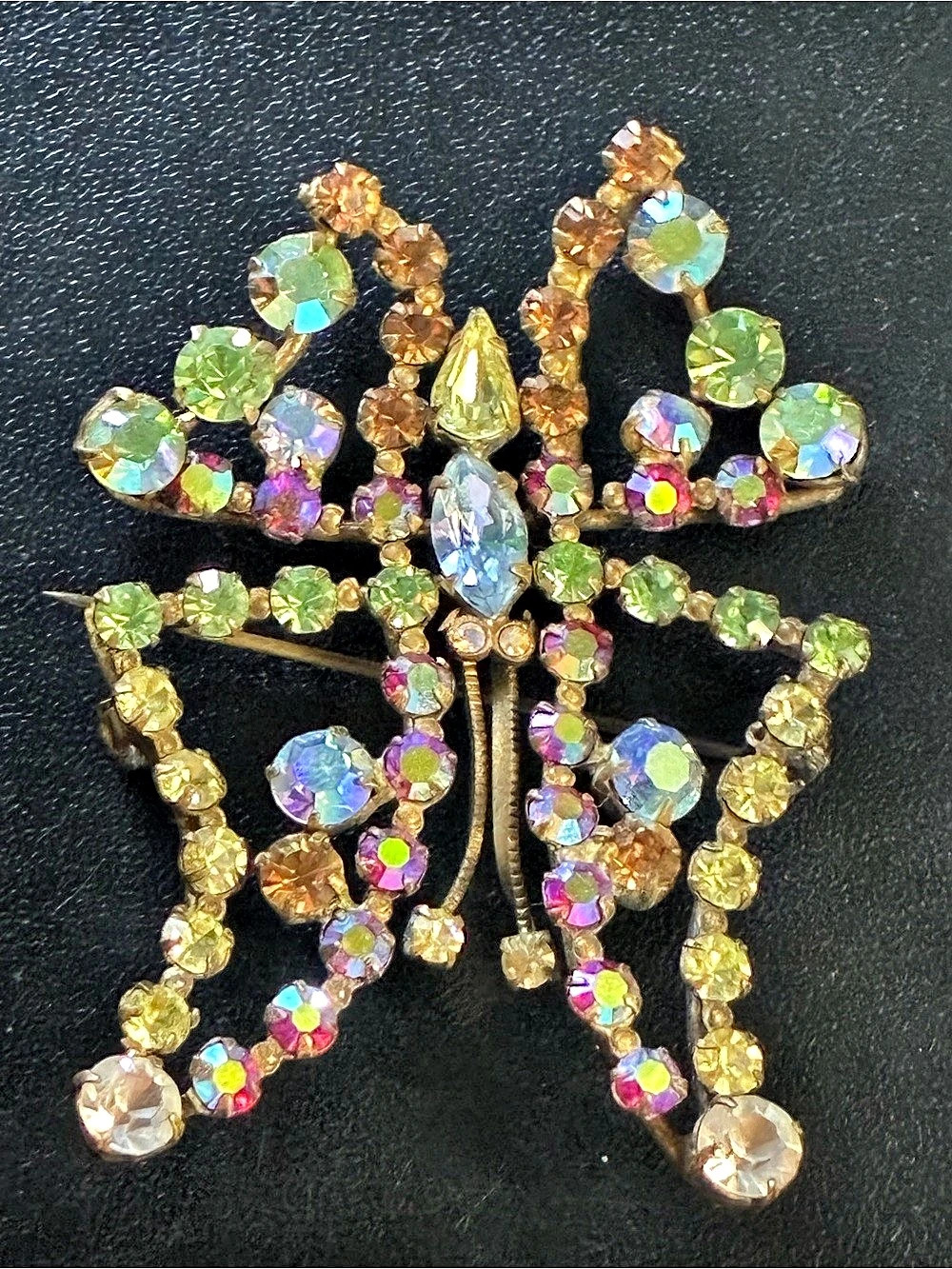 Vintage Austria Rhinestone Butterfly Brooch AB Crystal Pin